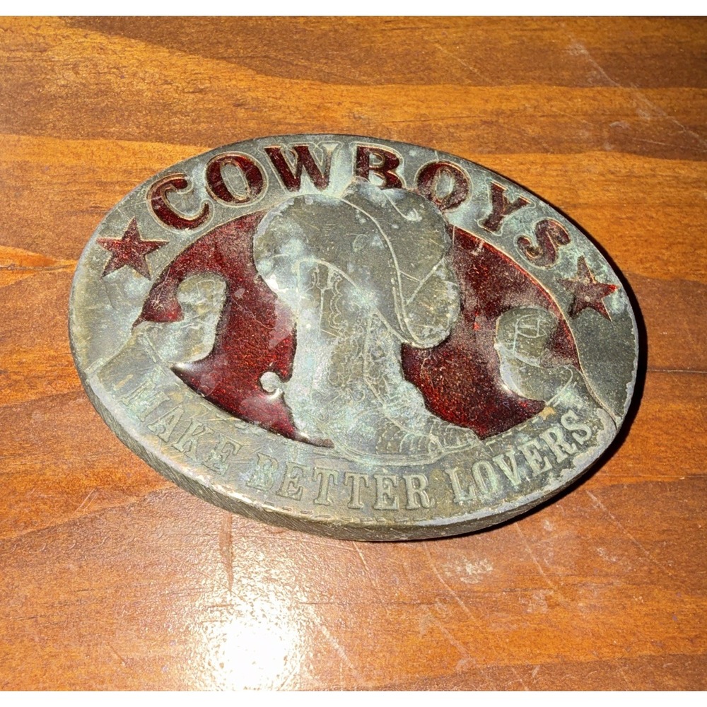 Siskiyou Oval Western Belt Buckle "Cowboys Are Better Lovers" Bronze/Red